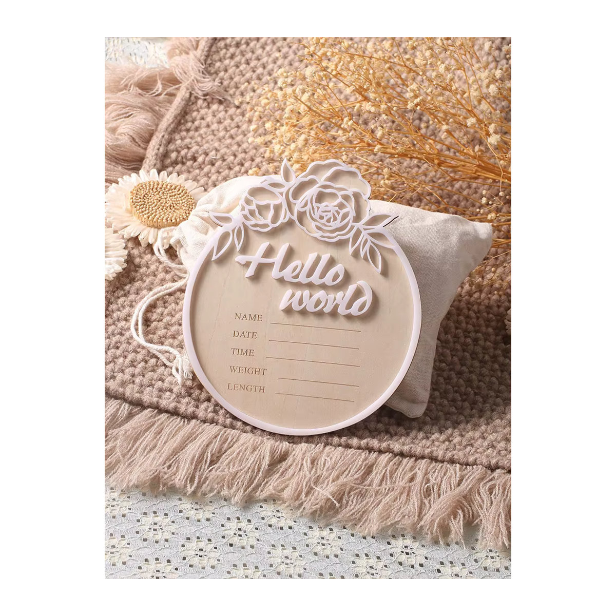 Ylsteed Meilenstein-Holzspäne für Babyfotos, gravierte Souvenirkarten aus Holz in Braun und Weiß, rund und minimalistisch gestaltet - Bild 7