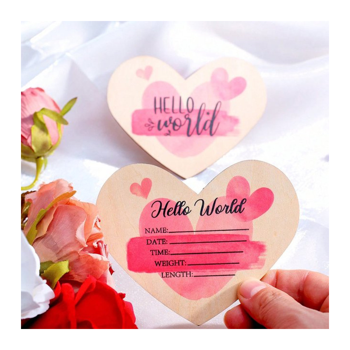 Ylsteed Neugeborenen Willkommensschild aus Holz für Baby Ankündigungen und Fotografie-Requisiten in Braun, Rosa oder Beige - Bild 1