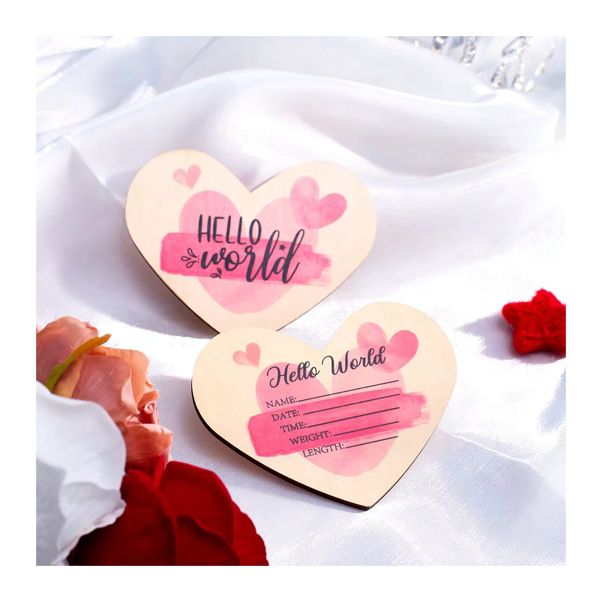Ylsteed Neugeborenen Willkommensschild aus Holz für Baby Ankündigungen und Fotografie-Requisiten in Braun, Rosa oder Beige - Bild 4