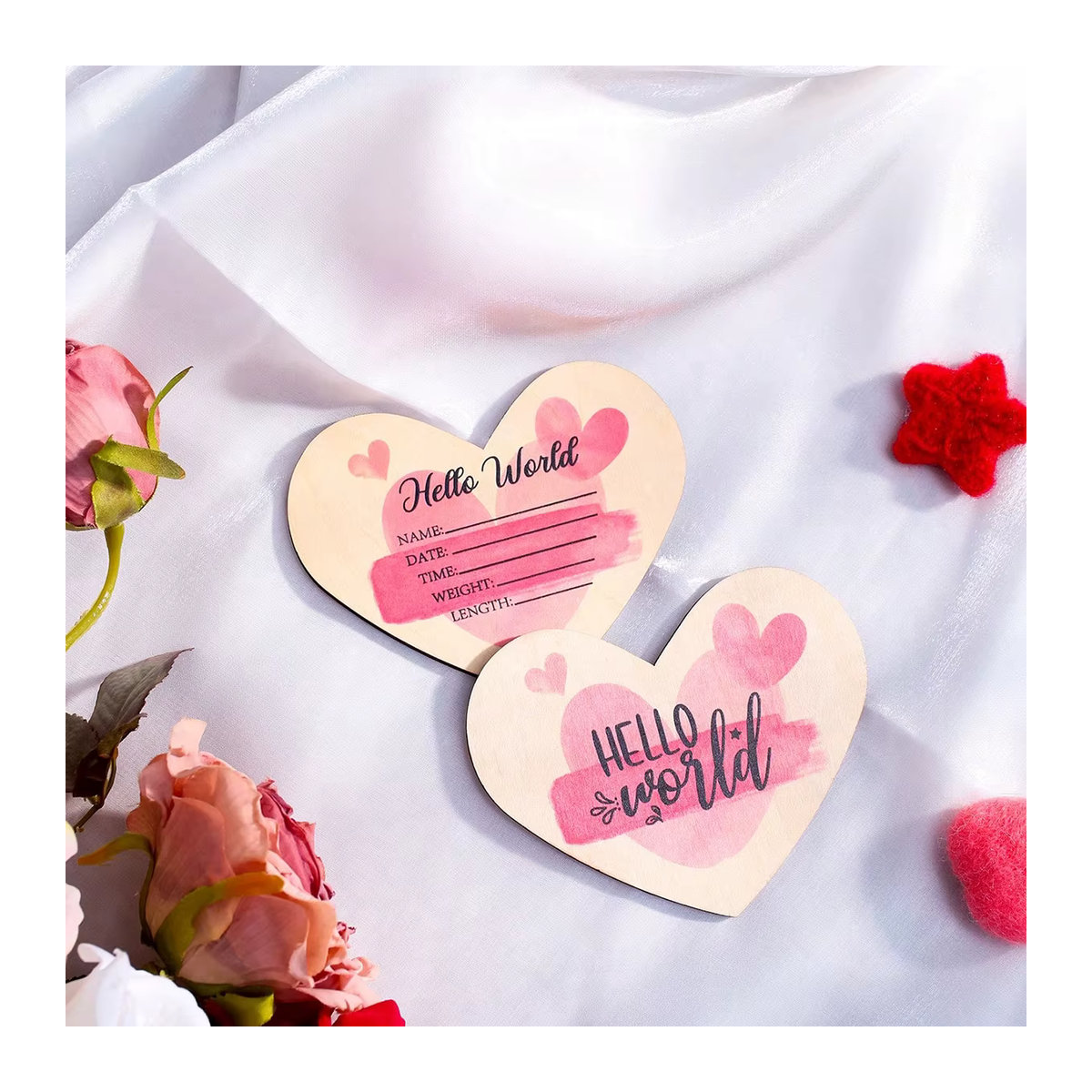 Ylsteed Neugeborenen Willkommensschild aus Holz für Baby Ankündigungen und Fotografie-Requisiten in Braun, Rosa oder Beige - Bild 5