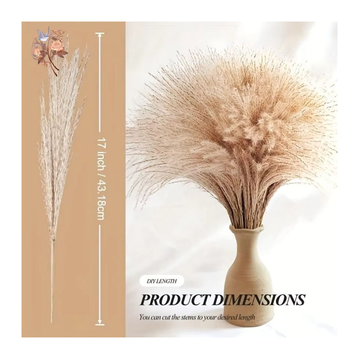 YN HI FLOWER Beige Getrockneter Pampasgras Blumenstrauß im Bohemian Stil für Hochzeiten und DIY Dekorationen - Bild 5
