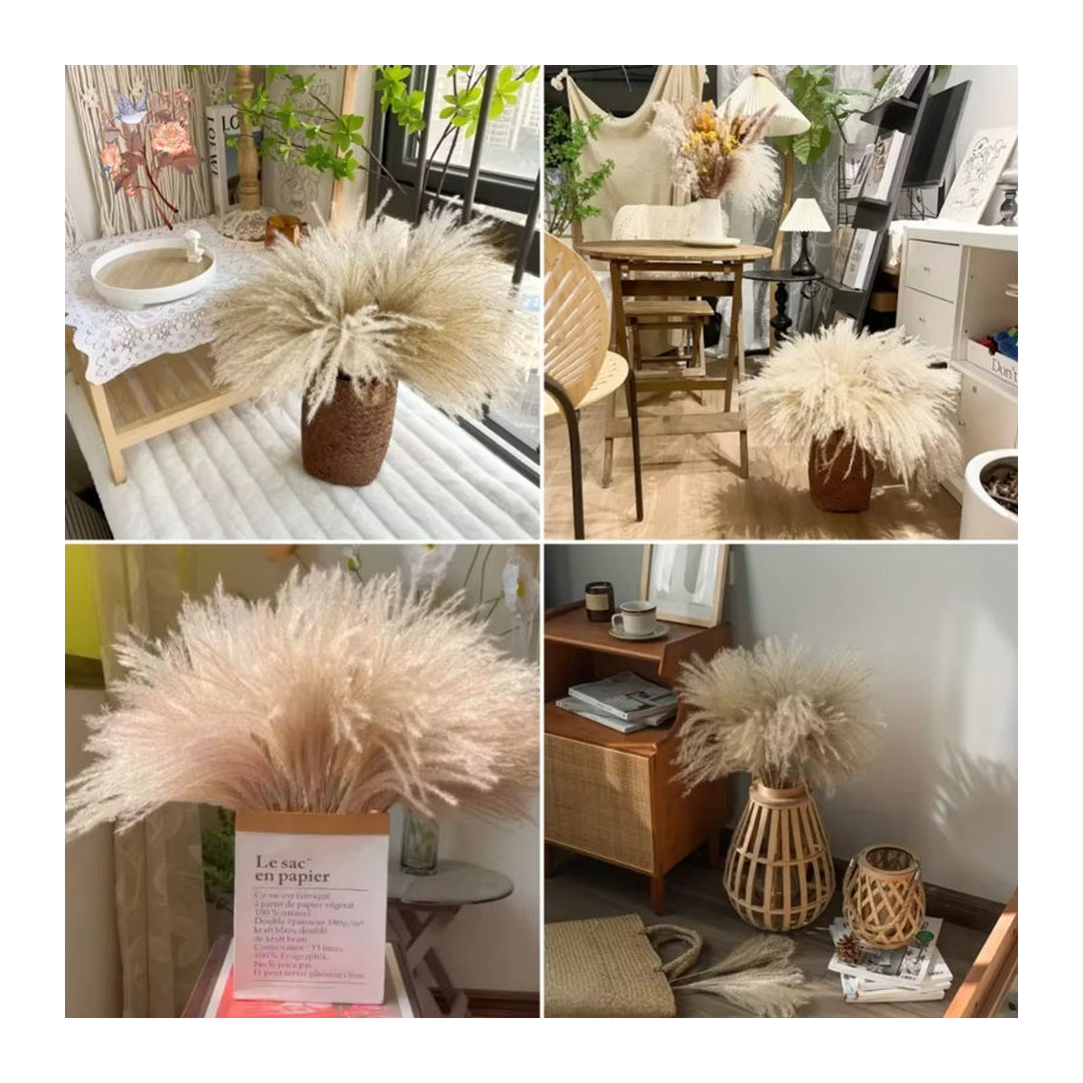 YN HI FLOWER Beige Getrockneter Pampasgras Blumenstrauß im Bohemian Stil für Hochzeiten und DIY Dekorationen - Bild 6