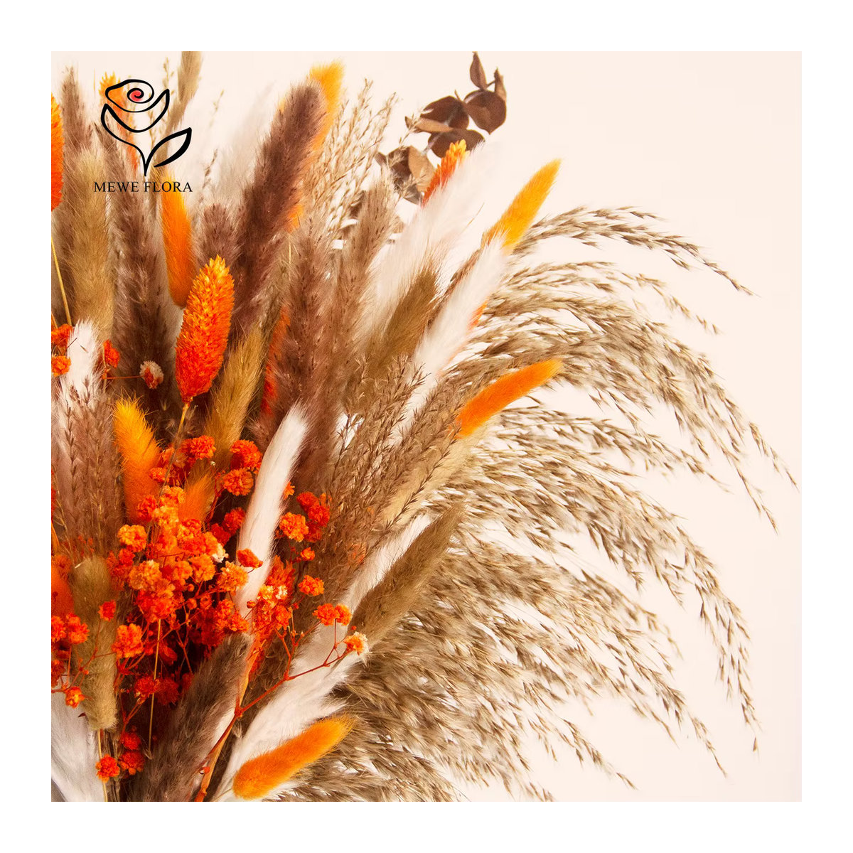 YN HI FLOWER Dekorative Pampasgras-Bouquet aus getrockneten Blumen in Orange mit Gypsophila für rustikale Herbstdekoration - Bild 2
