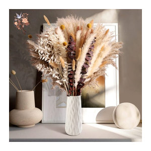 YN HI FLOWER ENJOY YOUR LIFE Pampas Gras Bouquet aus getrockneten Blumen in Beige für Herbst, Hochzeit und Weihnachten