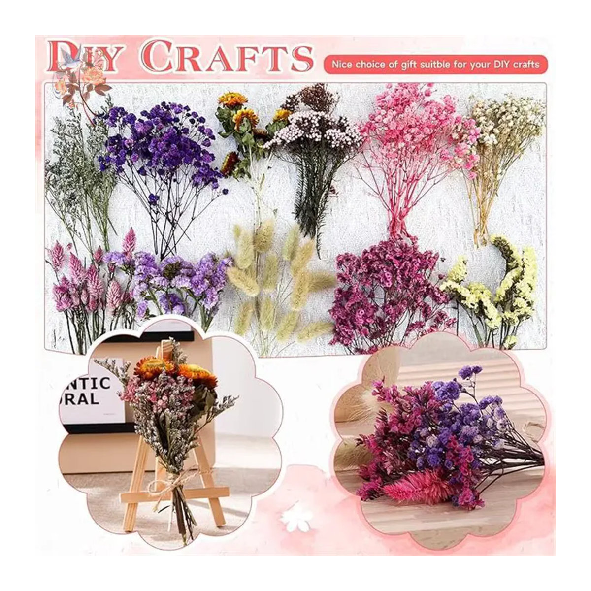 YN HI FLOWER Gemischtes Trockenblumen-Materialpaket in Box, Mehrfarbiges Mini-Bouquet für Hochzeitsdekoration und Boutonniere im Bohemian-Stil - Bild 5