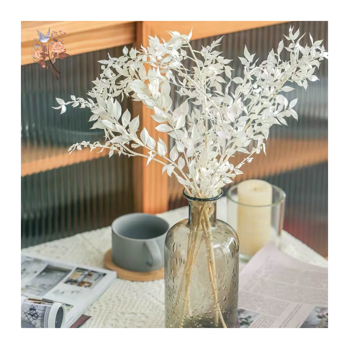 YN HI FLOWER getrocknete Ruscus Blätter und Eukalyptus Zweige für Hochzeits- und Weihnachtsdekoration in Gold und Weiß - Bild 5