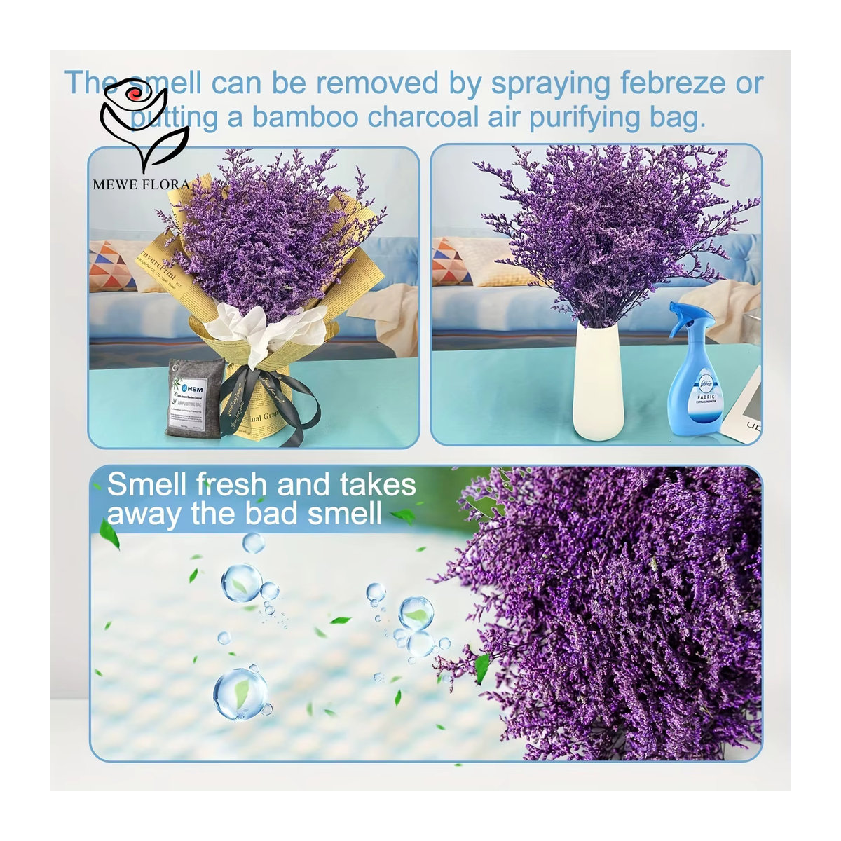 YN HI FLOWER Preserved Statice Limonium Bouquet in Beige und Lila für Boho Tischdekoration - Bild 5