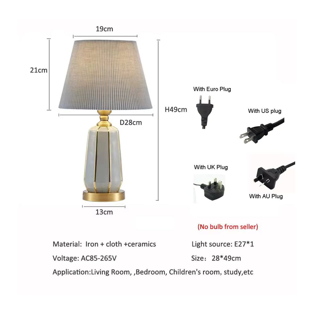 Ynhaw Keramik Schreibtischlampe in Grau mit Stoffschirm im modernen skandinavischen Design - Bild 2