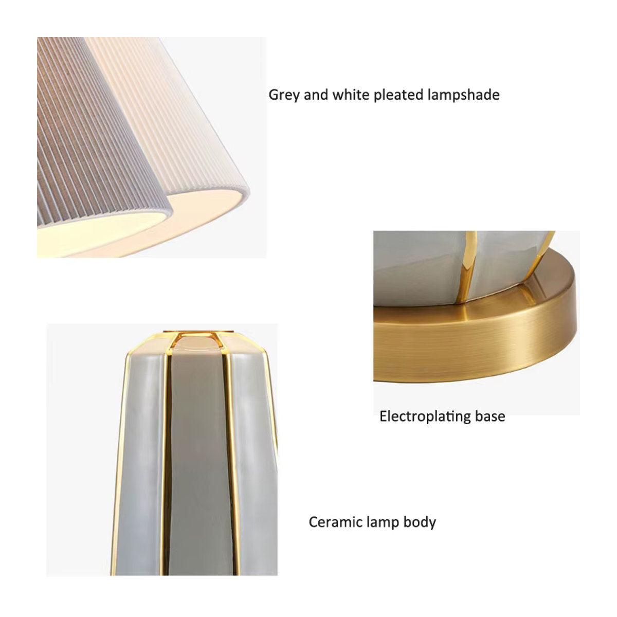 Ynhaw Keramik Schreibtischlampe in Grau mit Stoffschirm im modernen skandinavischen Design - Bild 6