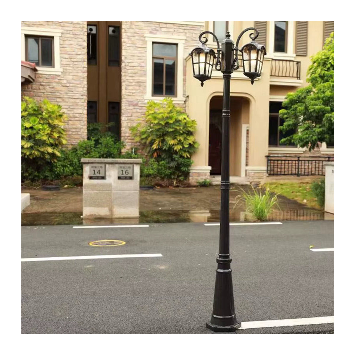 Ynhaw LED-Straßenlaterne aus Edelstahl in Schwarz, klassische Hochmastleuchte für Garten und Park, IP65 wasserdicht, Höhe: 2,3 m - Bild 3