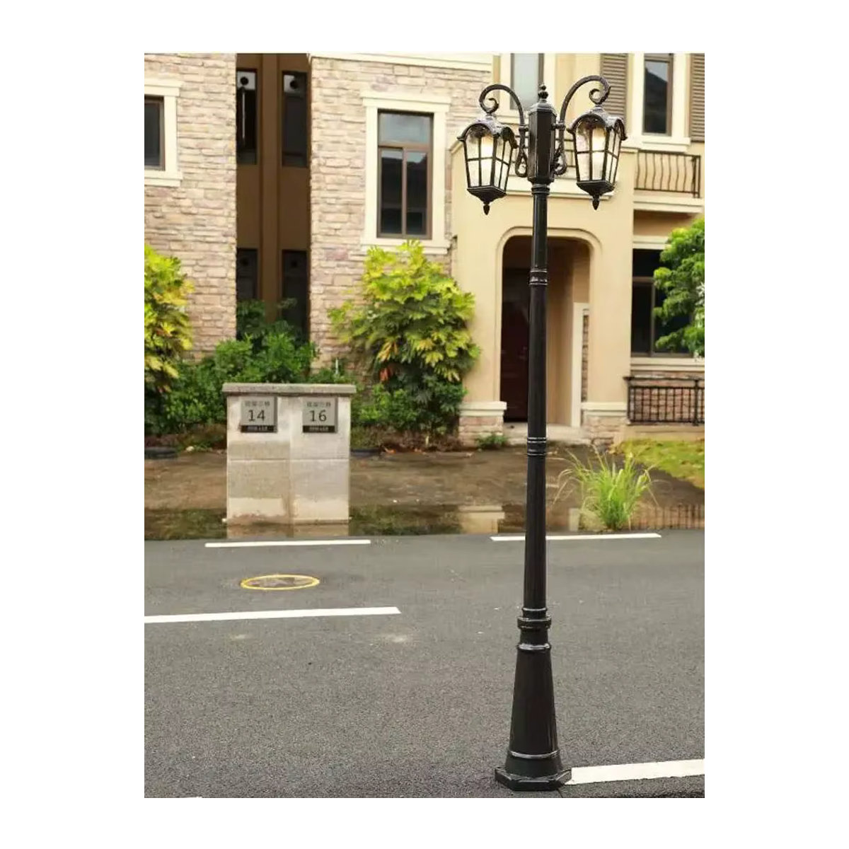 Ynhaw LED-Straßenlaterne aus Edelstahl in Schwarz, klassische Hochmastleuchte für Garten und Park, IP65 wasserdicht, Höhe: 2,3 m - Bild 7