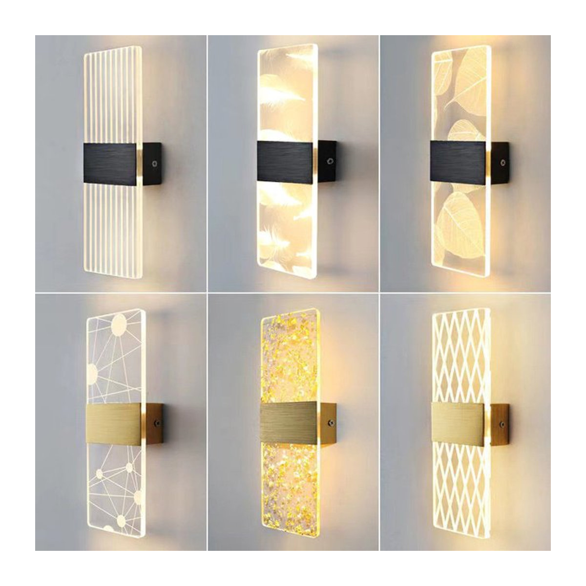 Ynhaw LED Wandleuchte aus Acryl in Schwarz, Modernes Design für Schlafzimmer, Wohnzimmer und Flur, 6W - Bild 1