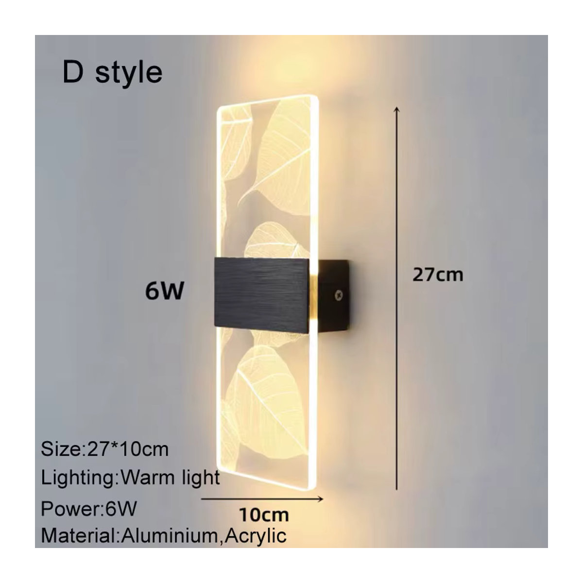 Ynhaw LED Wandleuchte aus Acryl in Schwarz, Modernes Design für Schlafzimmer, Wohnzimmer und Flur, 6W - Bild 3