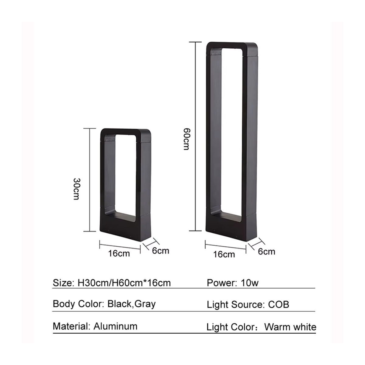 Ynhaw Moderne LED Pollerleuchte aus Aluminium in Schwarz, 10W, Warmweiß, IP65 Wasserdicht - Bild 5
