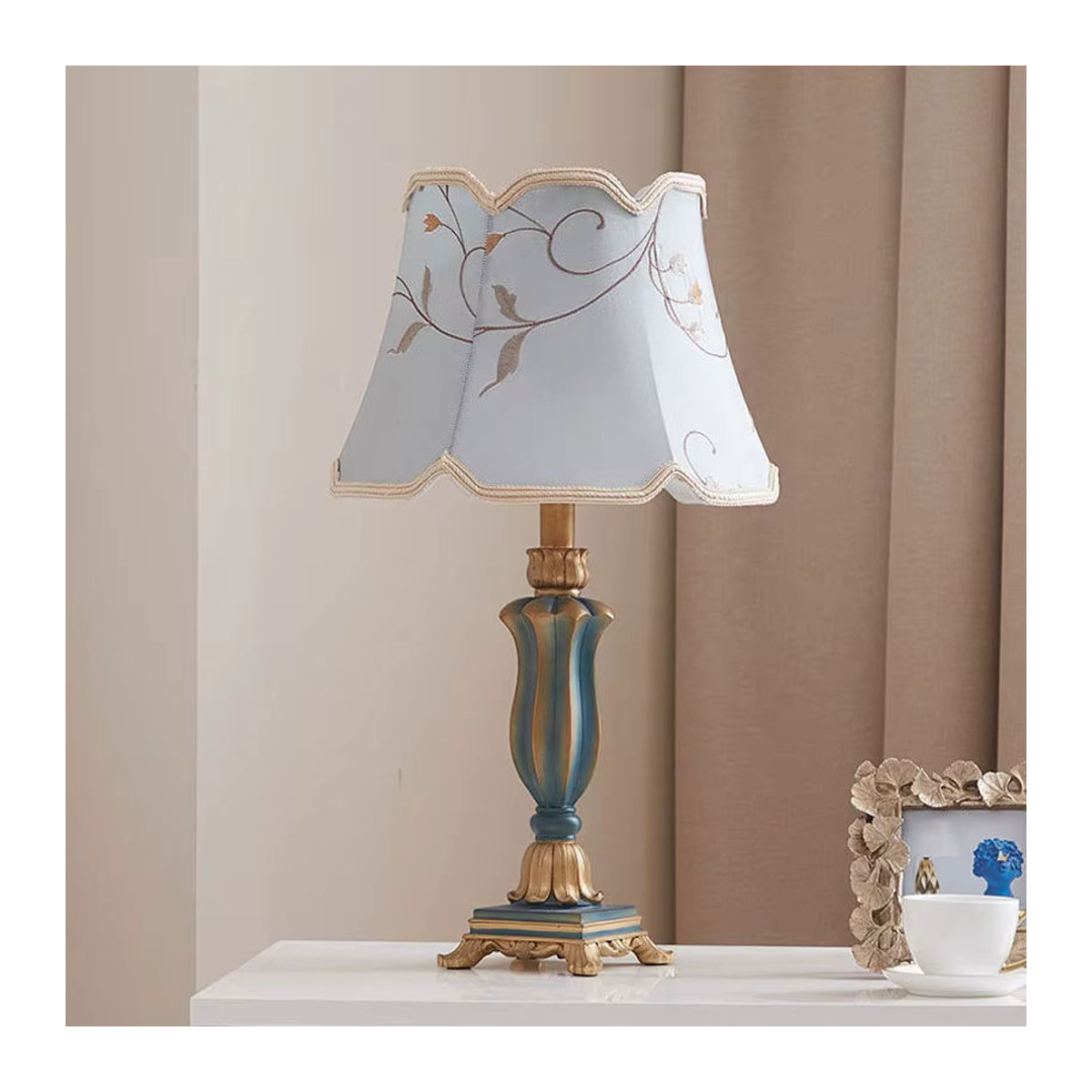 Ynhaw Nachttischlampe im modernen skandinavischen Design aus Stoff in Schwarz/Weiß - Bild 3