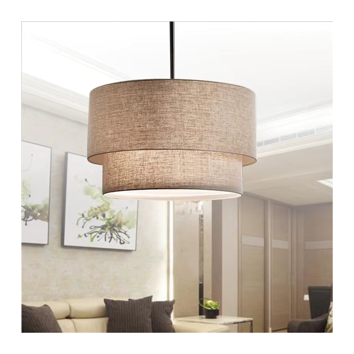Ynhaw Pendelleuchte im modernen Landhausstil aus Leinen in Schwarz, Weiß oder Beige - Bild 2