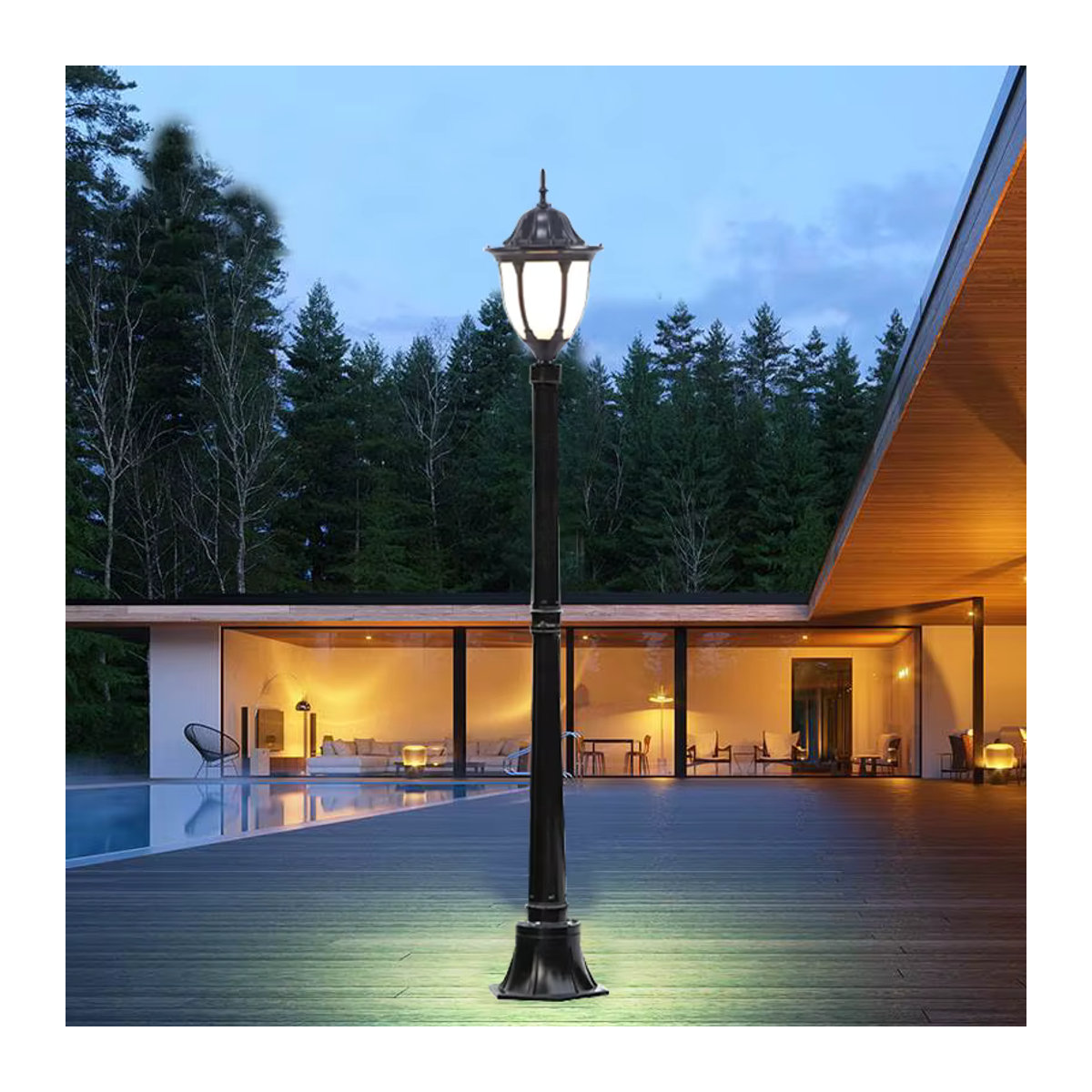 Ynhaw Pollerleuchte Klassisch Schwarz mit E27 Fassung als Wasserdichte Gartenlampe für Außenbereiche und Landschaftsbau - Bild 2