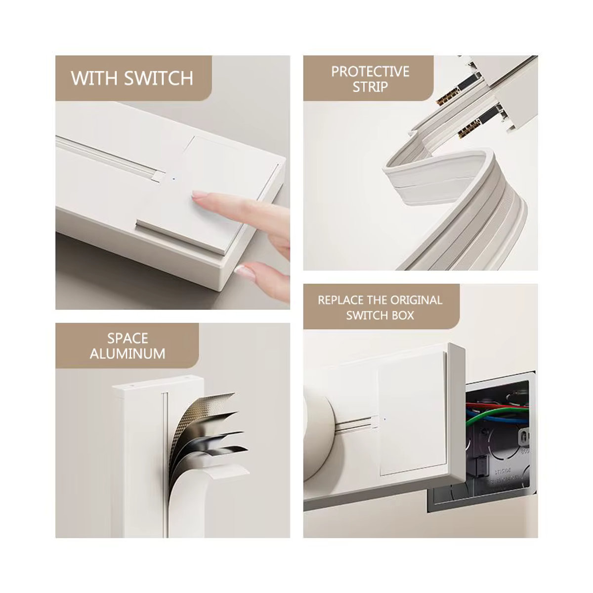 YNKA Universal Steckdosenleiste mit Schalter und USB-Anschlüssen in Grau, Minimalistisches Design mit abnehmbarem Adapter für EU, US und UK Standards - Bild 3