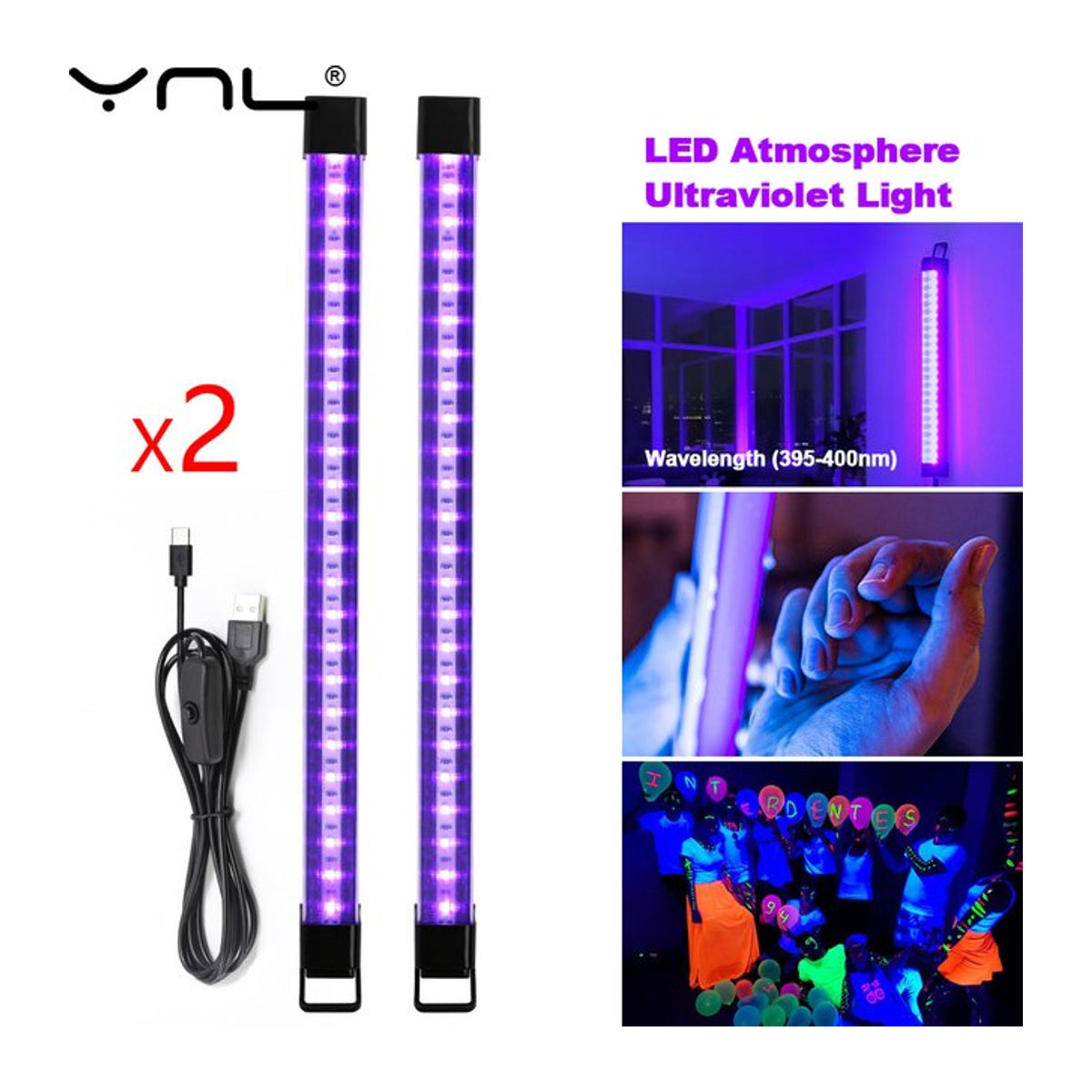 YNL 2er Set USB UV Schwarzlicht LED Leuchtstoffröhren T5 T8 für Party, Disco und Bühne in Schwarz - Bild 1