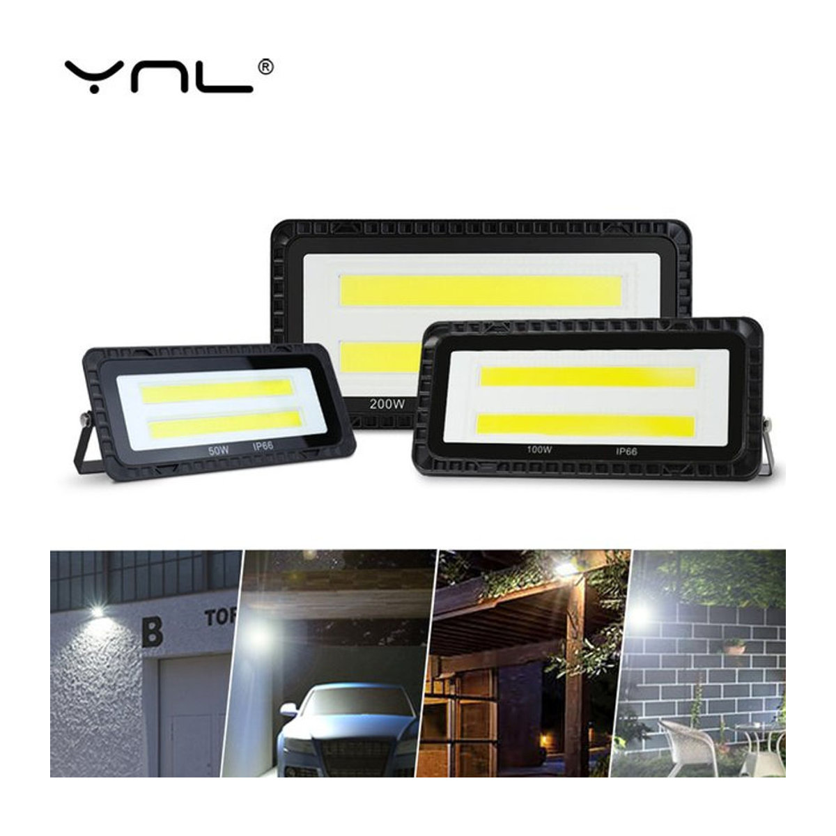 YNL LED Außenstrahler IP66 Wasserdichter COB Flutlicht Scheinwerfer aus Aluminium in Schwarz - Bild 1
