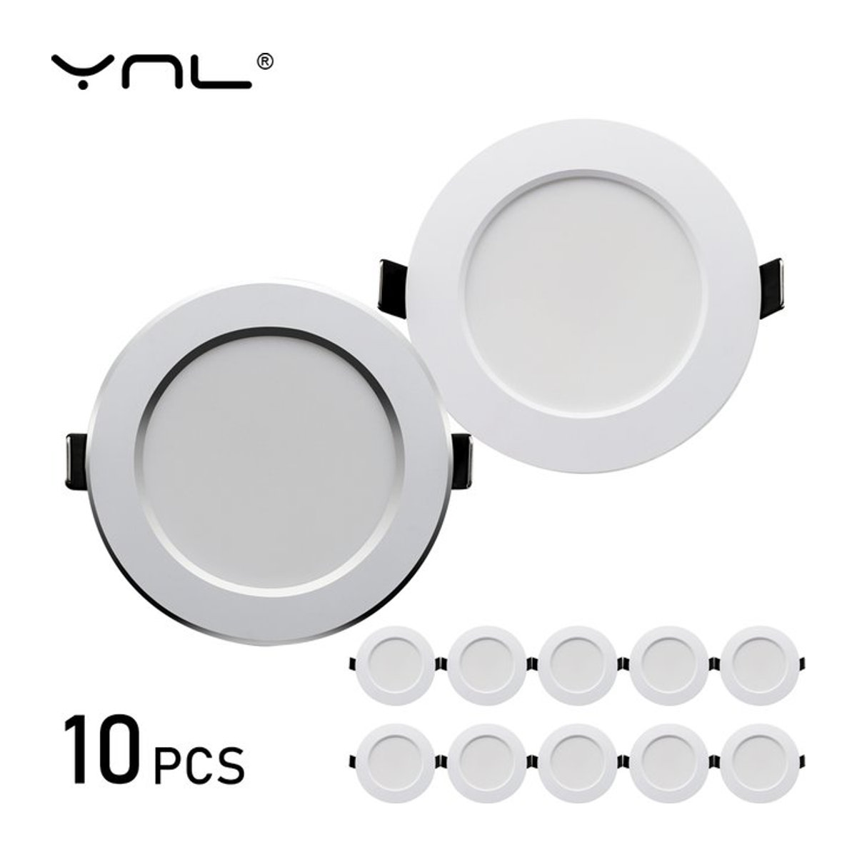 YNL LED Einbaustrahler Set 10er Pack Weiß Aluminium Wasserdicht Runde Downlights 18W AC 220V Minimalistisches Design - Bild 1