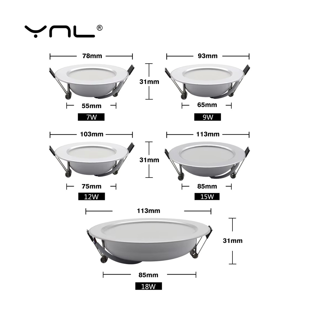 YNL LED Einbaustrahler Set 10er Pack Weiß Aluminium Wasserdicht Runde Downlights 18W AC 220V Minimalistisches Design - Bild 2