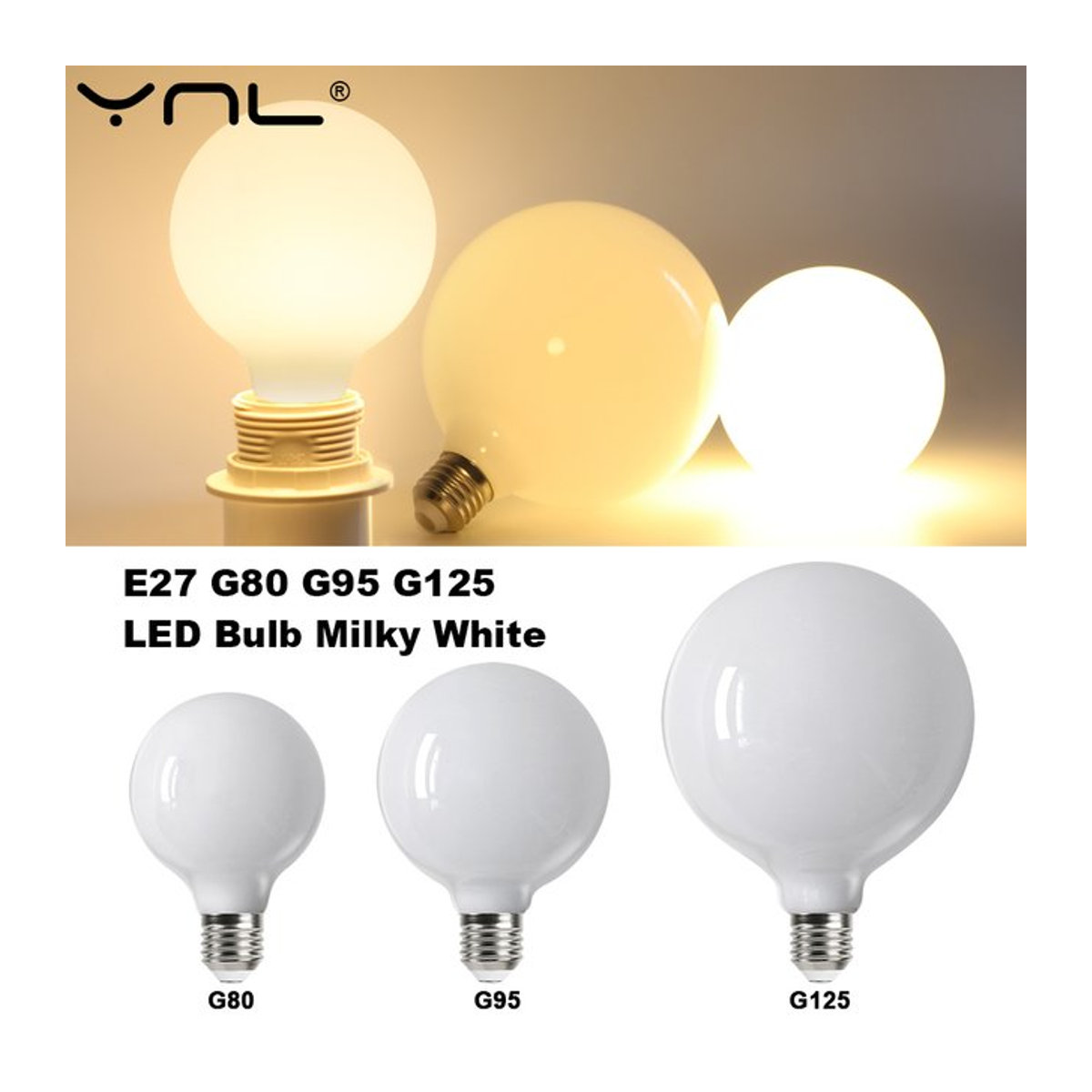 YNL LED-Glühbirne E27 G80 G95 G125 in Kaltweiß, minimalistisches Design - Bild 1