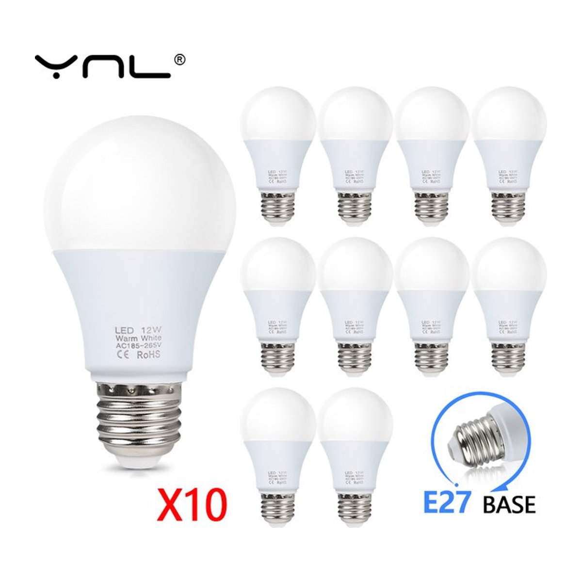 YNL LED Glühbirnen E27 Set 10er Pack für Innenbereich mit 3W bis 18W AC 220V - Bild 1