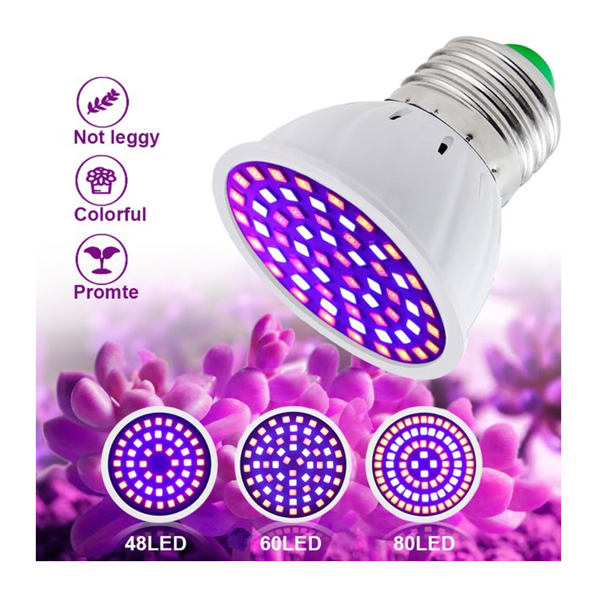 YNL LED Pflanzenlampe E27 Vollspektrum mit 60 bis 80 LEDs für Gewächshaus, Hydrokultur und Zimmerpflanzen, 220 V - Bild 1