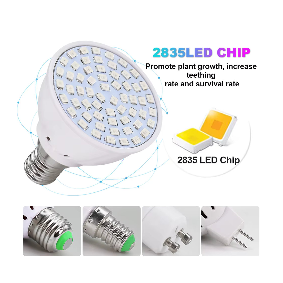 YNL LED Pflanzenlampe E27 Vollspektrum mit 60 bis 80 LEDs für Gewächshaus, Hydrokultur und Zimmerpflanzen, 220 V - Bild 2