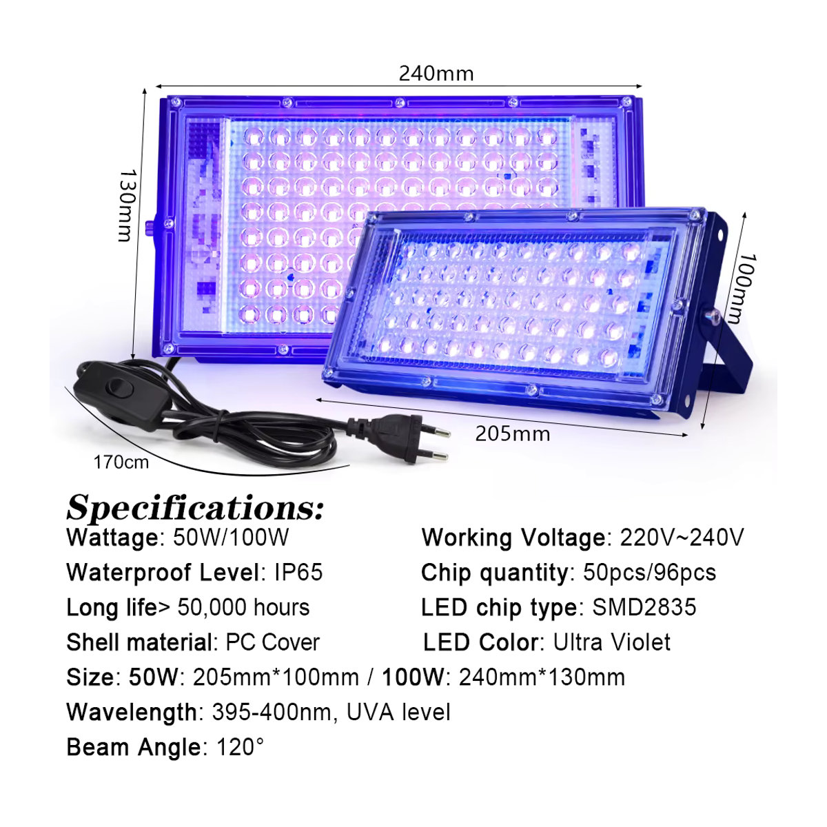 YNL LED UV Flutlicht Ultraviolett Bühnenlampe 395nm 400nm für Party und Disco - Bild 2