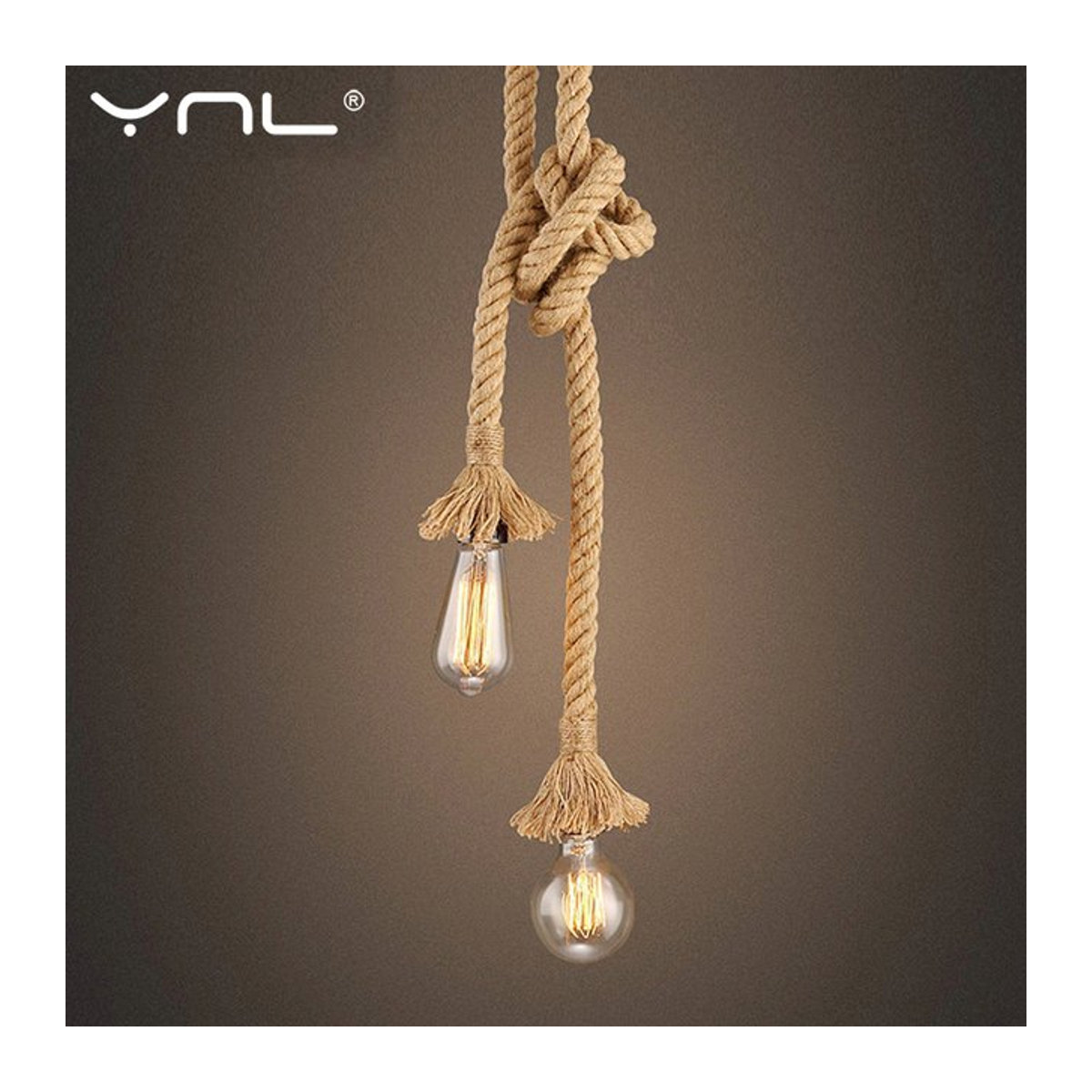 YNL Pendelleuchte Hanf Seil Vintage Retro Industrie Design E27 Braun - Bild 1