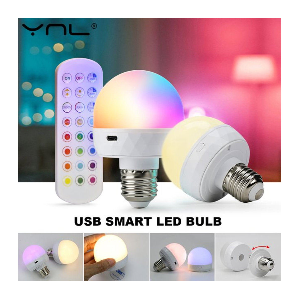 YNL Smart LED Lampe RGB Bunt mit Fernbedienung dimmbar via USB 5V - Bild 1