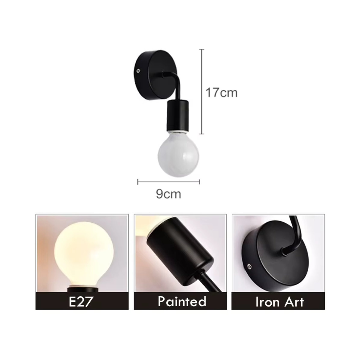 YNL Wandlampe im Nordic Industrial Design aus Metall in Schwarz mit E27 Fassung - Bild 4