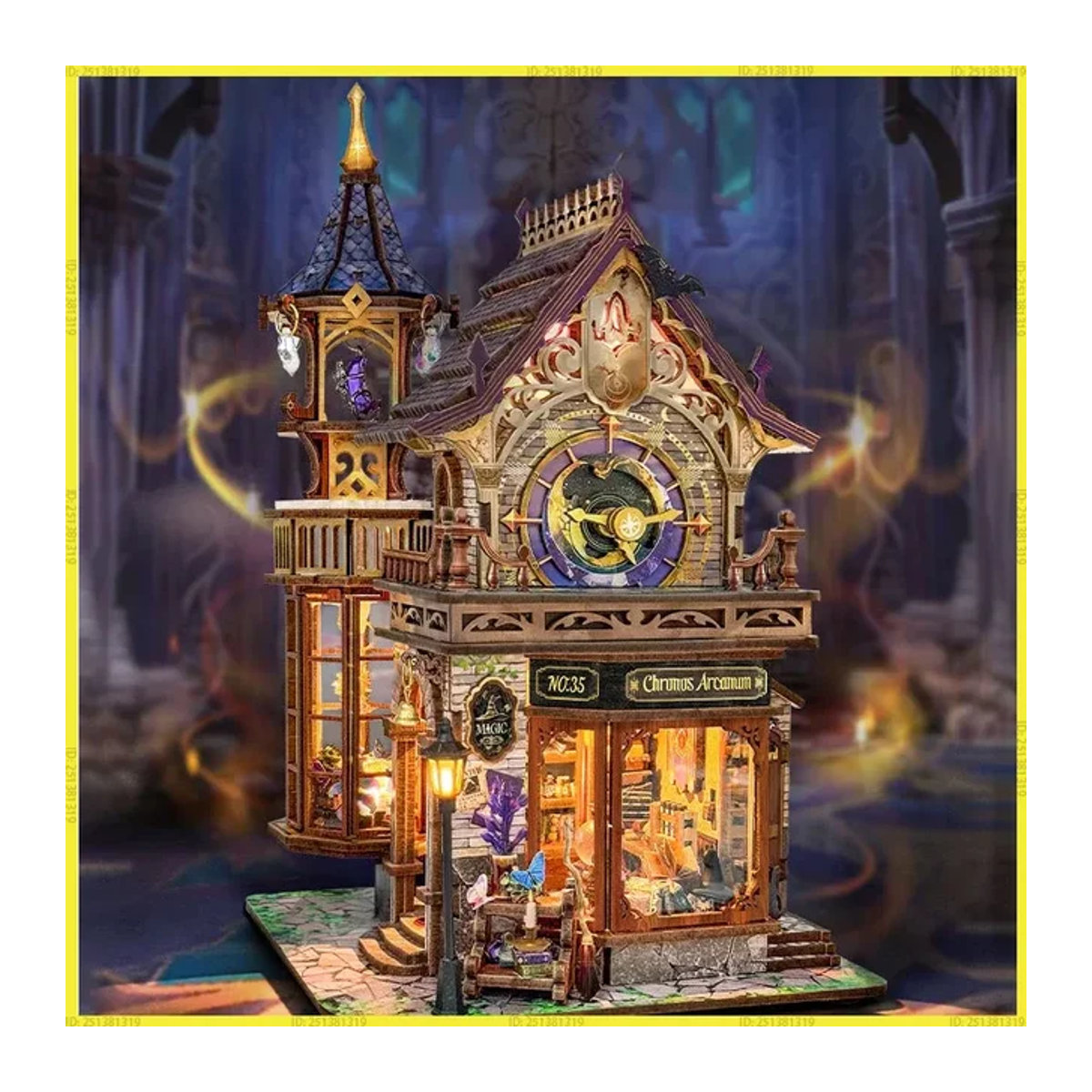 YOAINGO DIY Holz-Zeitzauber-Club-Hütte Miniatur-Modellbausatz 3D-Puzzle mit warmen Lichtern in Braun - Bild 1