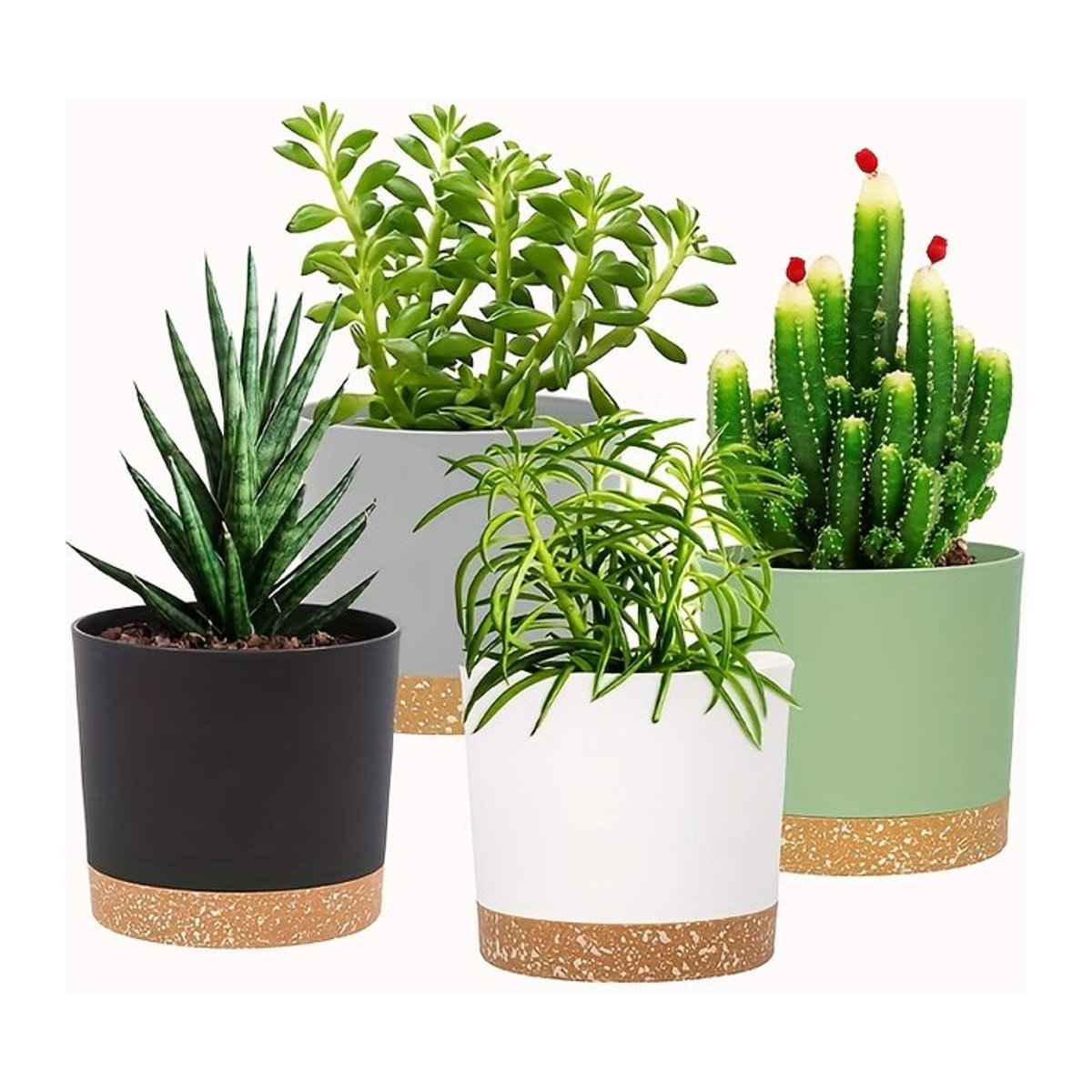 YOCITY 4er Set runde Blumentöpfe aus Kunststoff mit abnehmbarem Boden, grau und mehrfarbig, Durchmesser: 12,7 cm - Bild 1