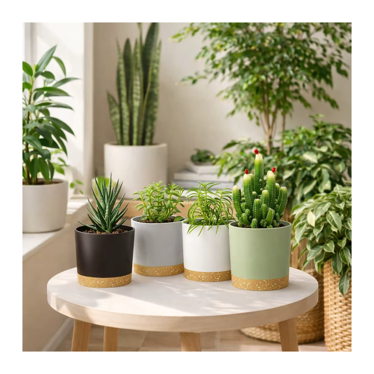 YOCITY 4er Set runde Blumentöpfe aus Kunststoff mit abnehmbarem Boden, grau und mehrfarbig, Durchmesser: 12,7 cm - Bild 3