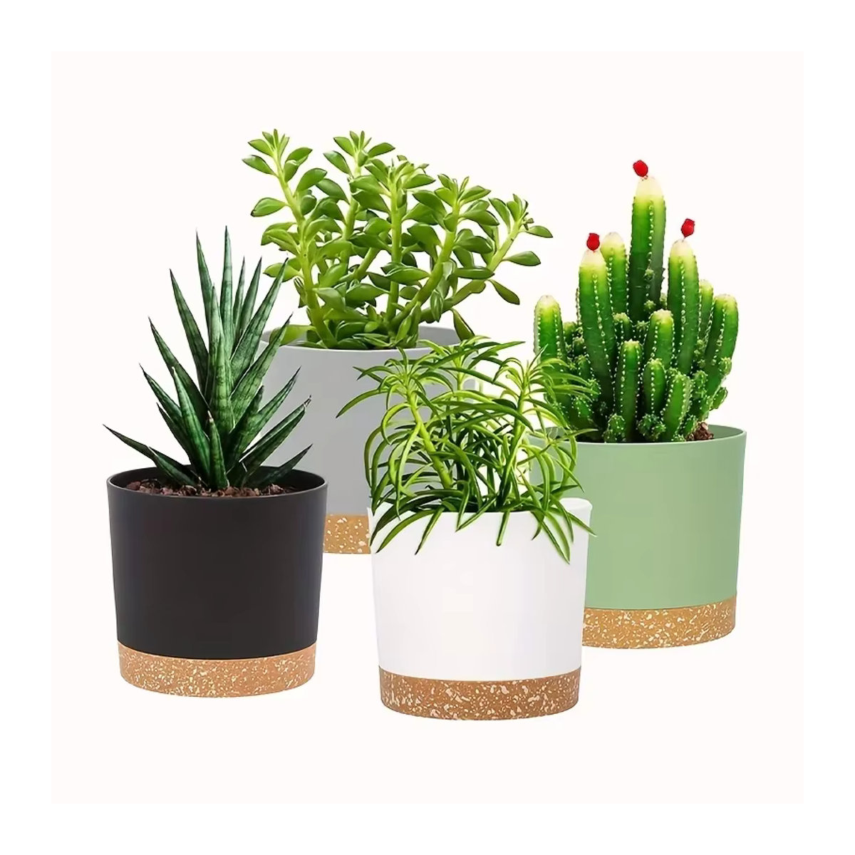 YOCITY 4er Set runde Blumentöpfe aus Kunststoff mit abnehmbarem Boden, grau und mehrfarbig, Durchmesser: 12,7 cm - Bild 5