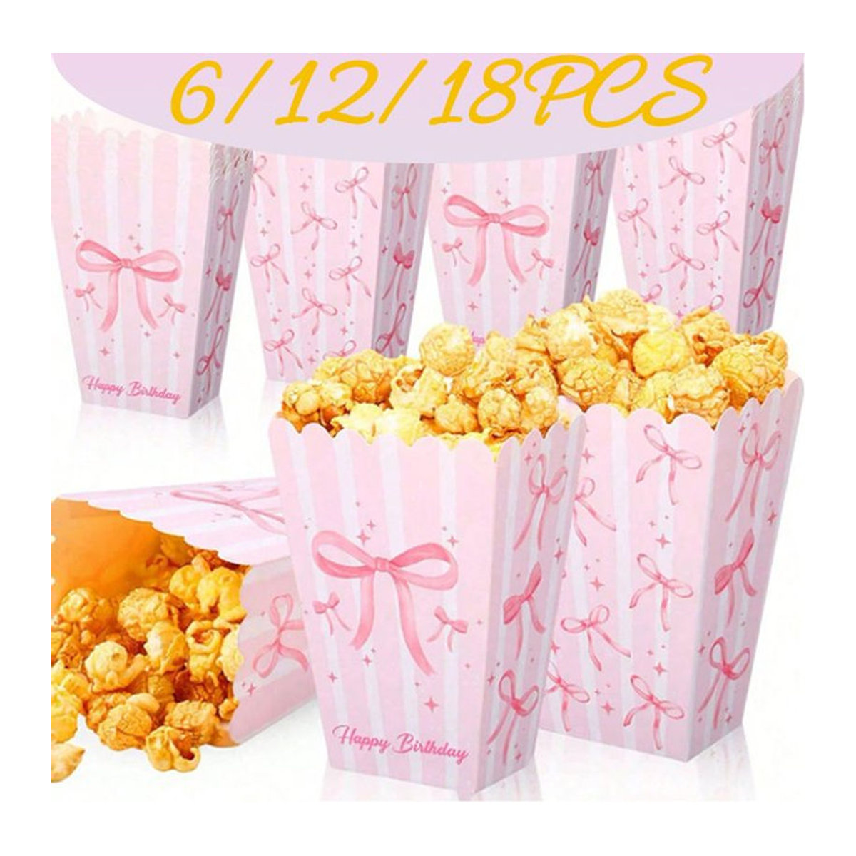 YOCITY Rosa Schleife Papier Popcorn Boxen für Kindergeburtstag und Weihnachten als Snack- und Candy Boxen - Bild 1