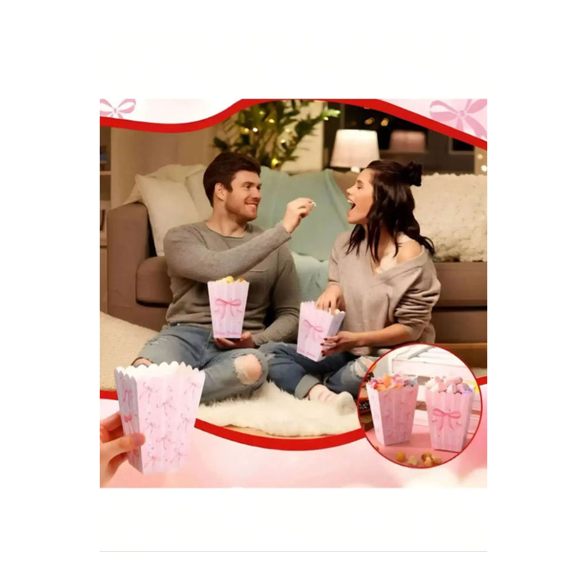 YOCITY Rosa Schleife Papier Popcorn Boxen für Kindergeburtstag und Weihnachten als Snack- und Candy Boxen - Bild 3