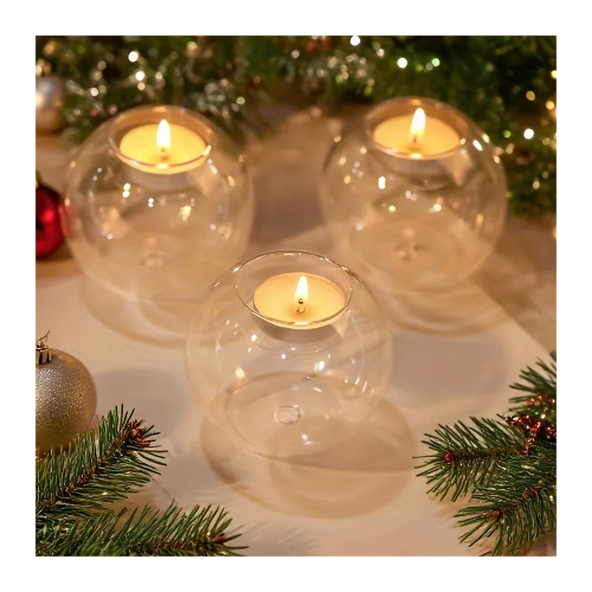 YOCITY Teelichthalter aus Glas, runder Kerzenständer in Transparent, minimalistisches Design für Hochzeit, Weihnachten und Heimdekoration - Bild 1