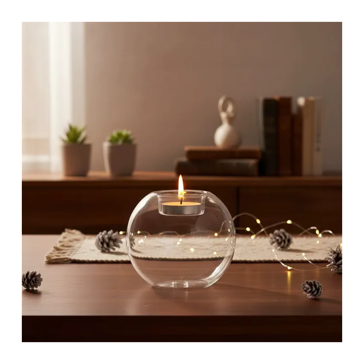 YOCITY Teelichthalter aus Glas, runder Kerzenständer in Transparent, minimalistisches Design für Hochzeit, Weihnachten und Heimdekoration - Bild 2