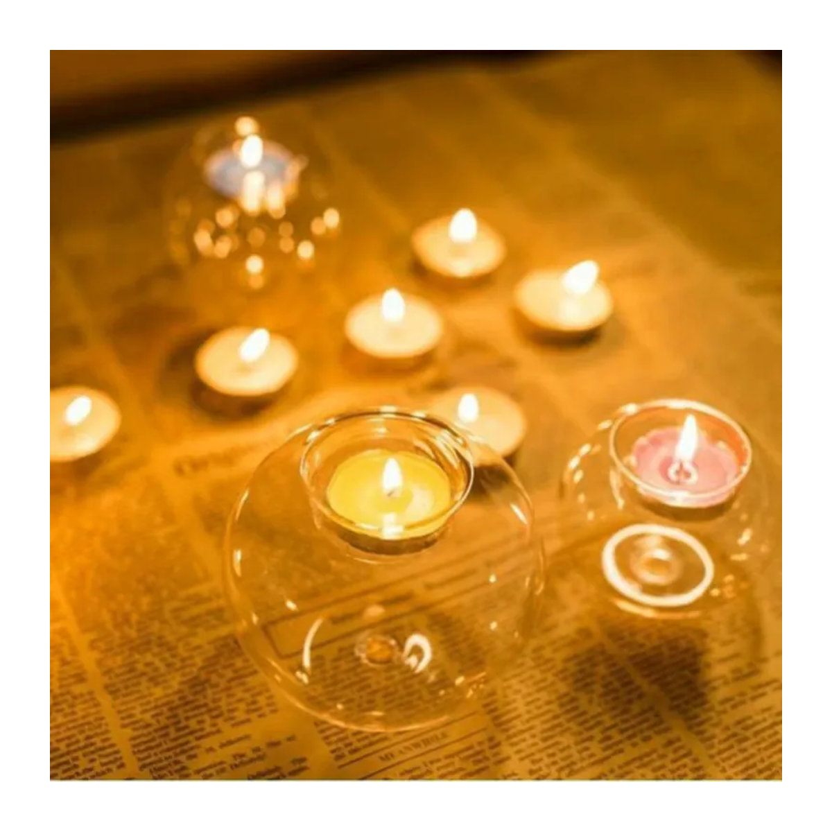YOCITY Teelichthalter aus Glas, runder Kerzenständer in Transparent, minimalistisches Design für Hochzeit, Weihnachten und Heimdekoration - Bild 3