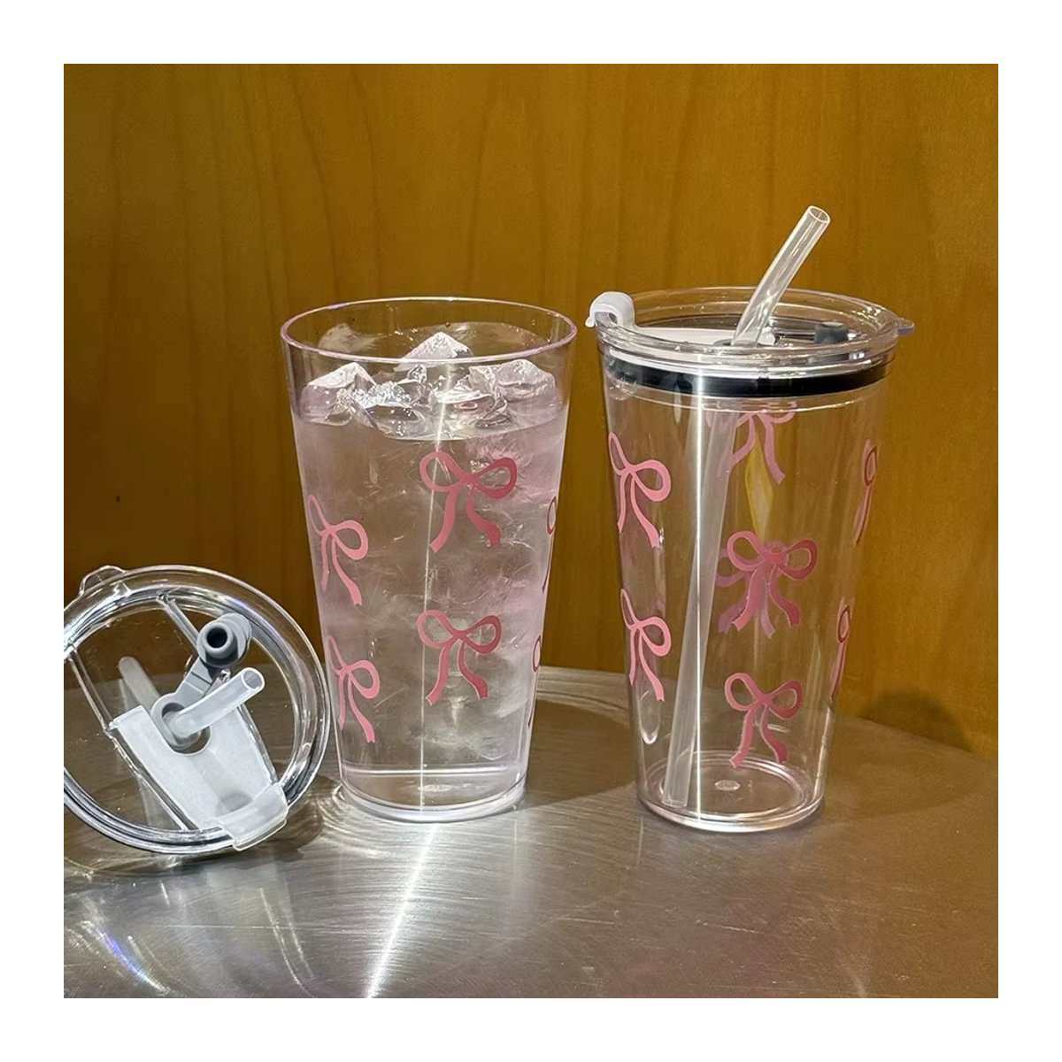 YOCITY Trinkbecher aus Kunststoff mit Stroh in Rosa, 500 ml, transparenter Kaffee- und Milchbecher für unterwegs - Bild 2