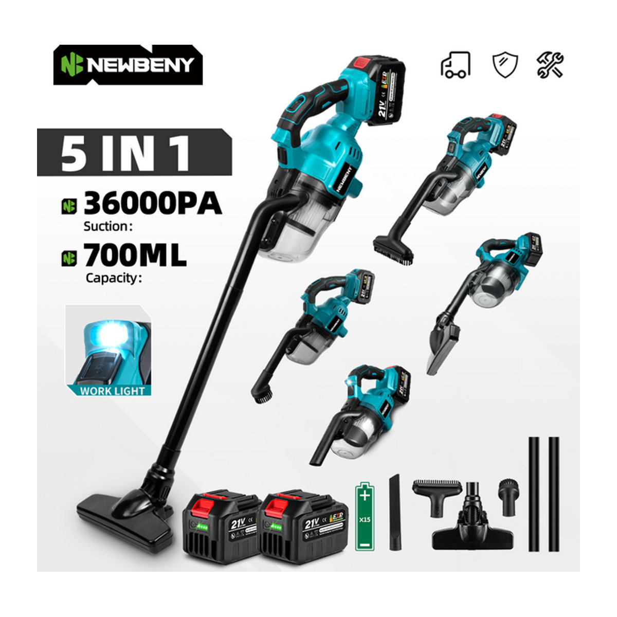YOFIDRA Bürstenloser Akku-Staubsauger 1800W mit 30KPa Saugkraft, 1,5L Behälter, Blau, kompatibel mit Makita 18V Akku - Bild 1