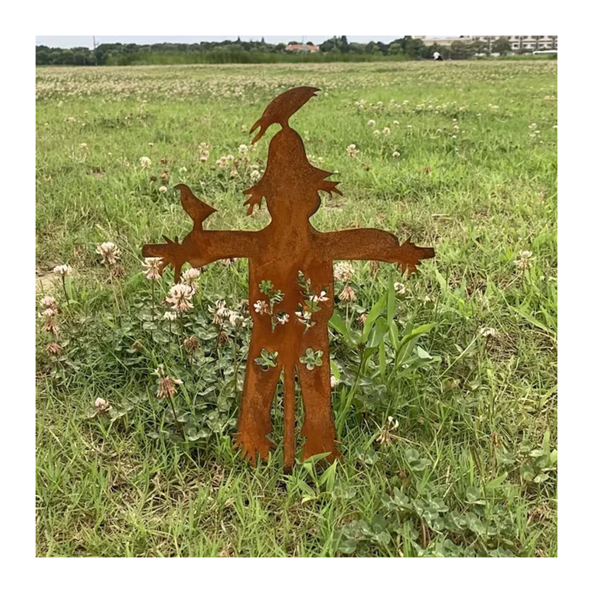 Yohwor Home Rustikaler Vogelscheuchen-Gartenstecker aus Metall in Braun für Herbst und Halloween im Landhausstil - Bild 1