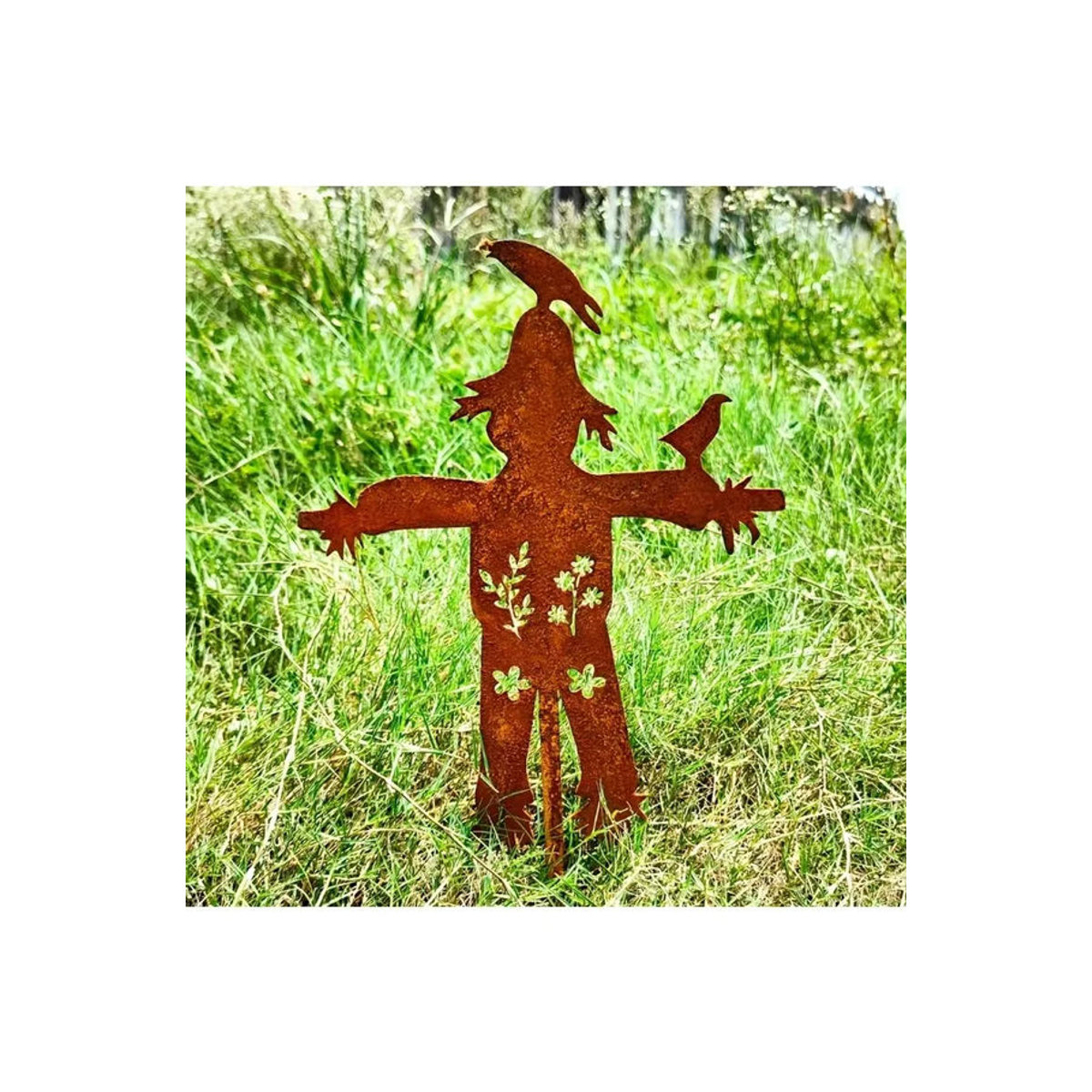 Yohwor Home Rustikaler Vogelscheuchen-Gartenstecker aus Metall in Braun für Herbst und Halloween im Landhausstil - Bild 5
