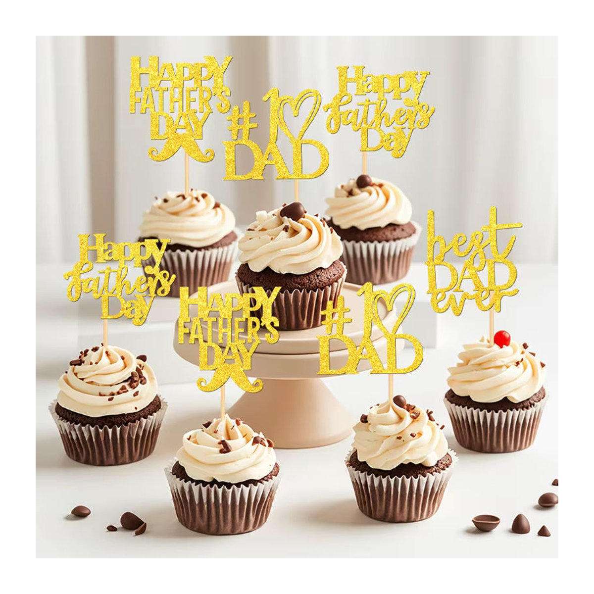 YOMDID 24 Stück Cupcake-Topper zum Vatertag in Gold aus Kunststoff - Bild 3