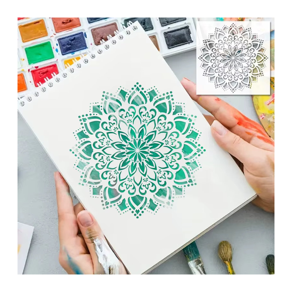 YOMDID Mandala-Blume PET-Malschablone in transparent, runde Schablone für DIY-Handwerk und Graffiti-Kunst mit floralem Bohemian-Design - Bild 1