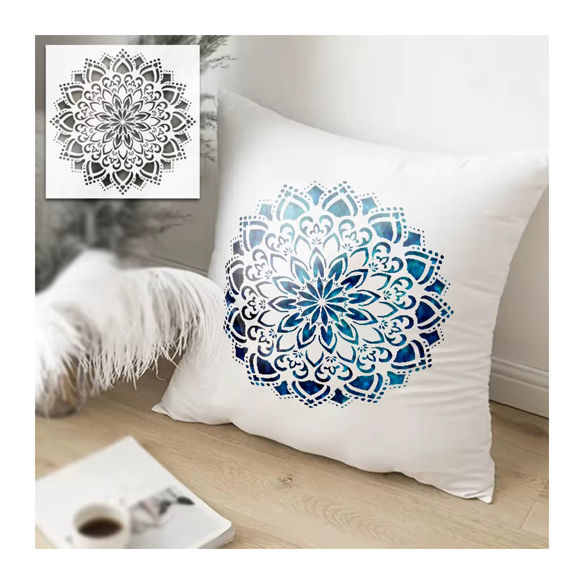 YOMDID Mandala-Blume PET-Malschablone in transparent, runde Schablone für DIY-Handwerk und Graffiti-Kunst mit floralem Bohemian-Design - Bild 2
